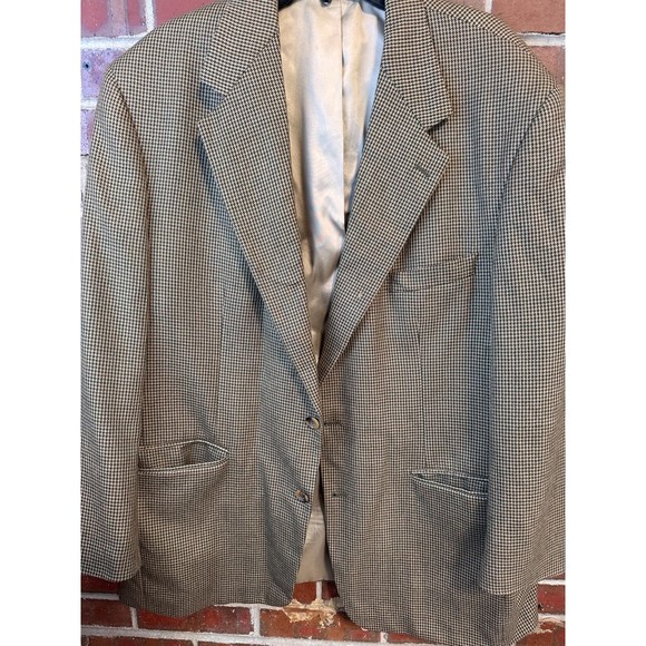 Vintage Bill Blass Men'sOlive Green Houndstooth silk lined Blazer LG